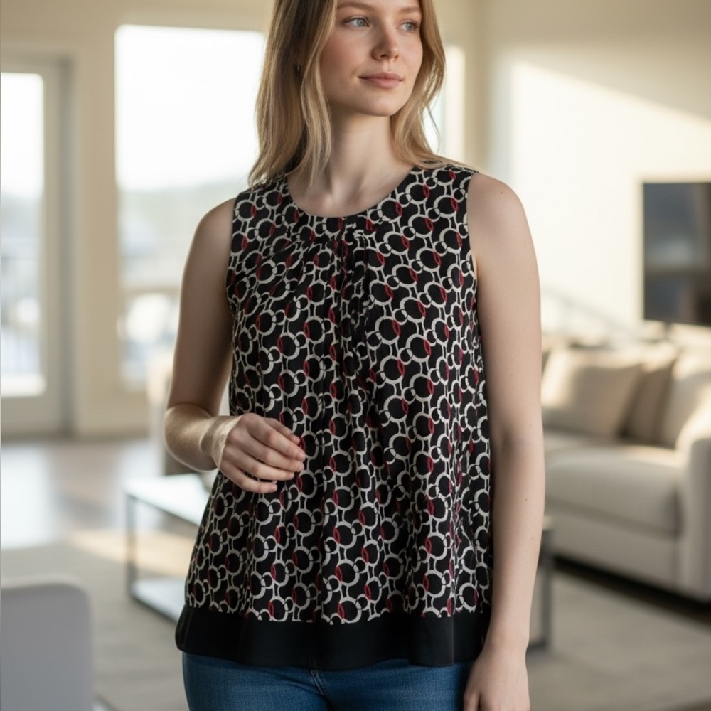 Roz & Ali Black and Red Patterned Tank Top